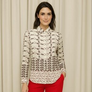 Carlisle Chain Pattern Cream Silk Blouse